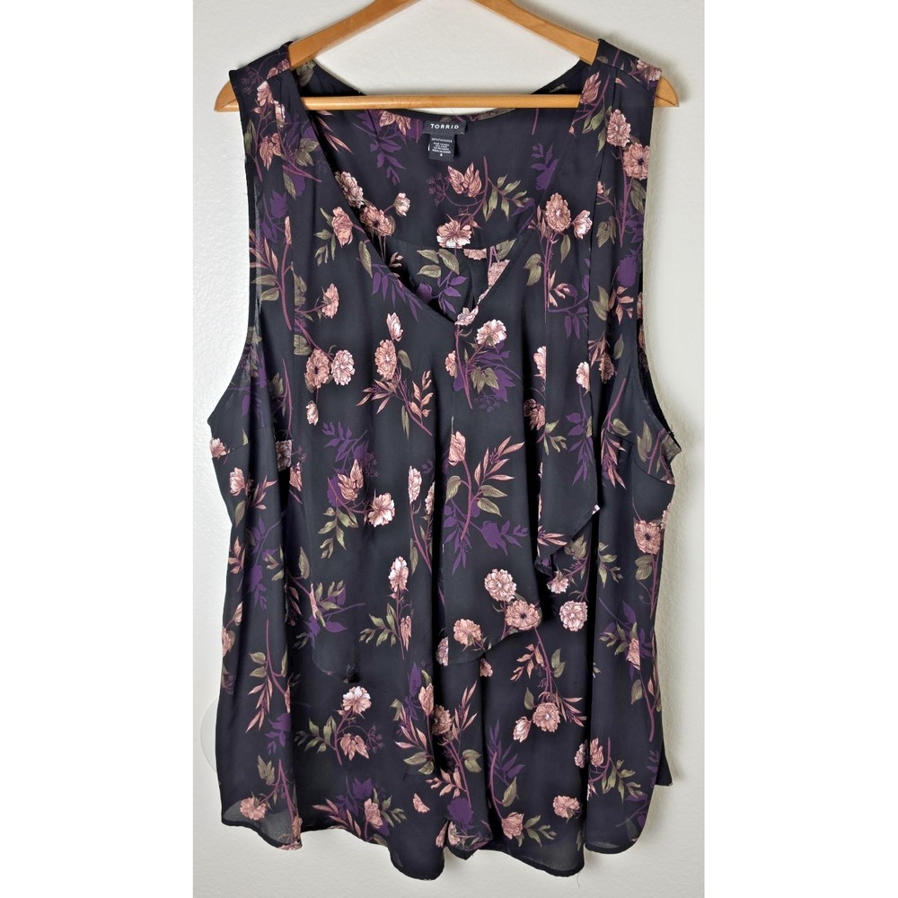 Torrid Black Floral Tiered Tank Womens Sz 4 Sleeveless Blouse Whimsigoth Flutter